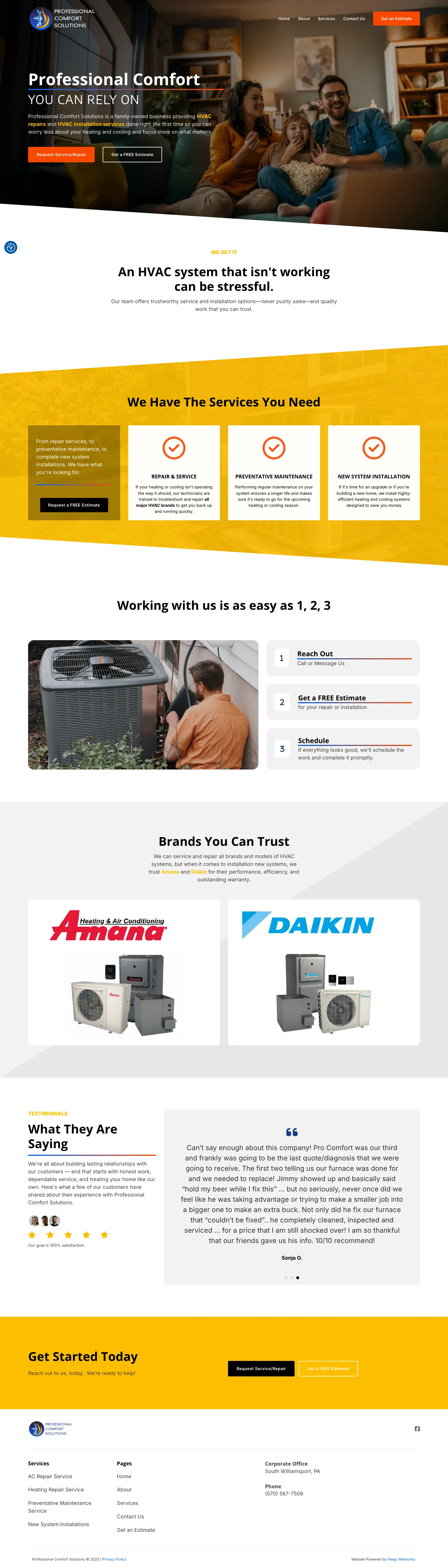 Professional Comfort Solutions website
